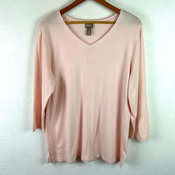 Chico's Sweaters - Perfect Chico’s v-neck lightweight 3/4 sleeve baby pink sweater 2 large